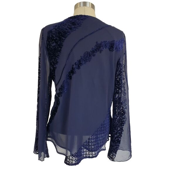 Y2K Silk Blend Burnout Velvet Babydoll Top Flared Sleeve Whimsigoth Fairy Grunge - Picture 4 of 12